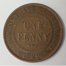 AUSTRALIA 1920 . ONE 1 PENNY . VARIETY . DOUBLE DOT . EXTREMELY SCARCE